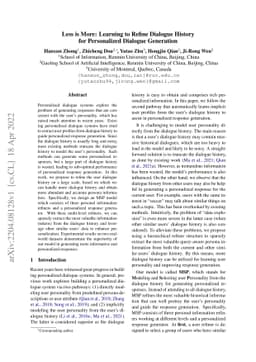 Less is More: Learning to Refine Dialogue History for Personalized
  Dialogue Generation