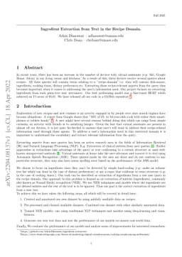 Ingredient Extraction from Text in the Recipe Domain