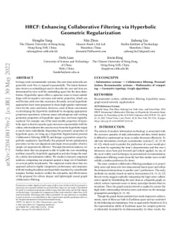 HRCF: Enhancing Collaborative Filtering via Hyperbolic Geometric
  Regularization