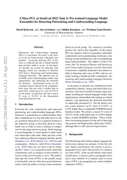 UMass PCL at SemEval-2022 Task 4: Pre-trained Language Model Ensembles
  for Detecting Patronizing and Condescending Language