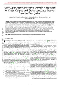 Self Supervised Adversarial Domain Adaptation for Cross-Corpus and
  Cross-Language Speech Emotion Recognition