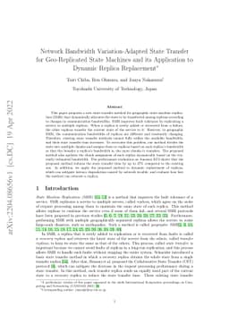 Network Bandwidth Variation-Adapted State Transfer for Geo-Replicated
  State Machines and its Application to Dynamic Replica Replacement