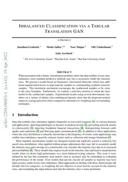 Imbalanced Classification via a Tabular Translation GAN