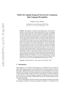 Multi-View Spatial-Temporal Network for Continuous Sign Language
  Recognition