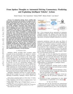 From Spoken Thoughts to Automated Driving Commentary: Predicting and
  Explaining Intelligent Vehicles' Actions