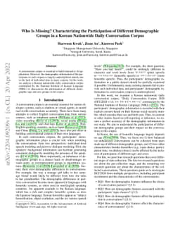 Who Is Missing? Characterizing the Participation of Different
  Demographic Groups in a Korean Nationwide Daily Conversation Corpus