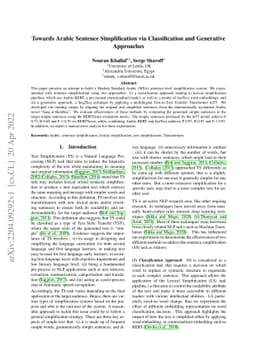 Towards Arabic Sentence Simplification via Classification and Generative
  Approaches