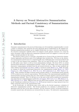 A Survey on Neural Abstractive Summarization Methods and Factual
  Consistency of Summarization