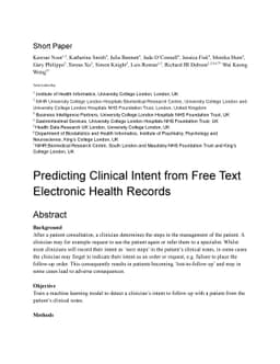 Predicting Clinical Intent from Free Text Electronic Health Records