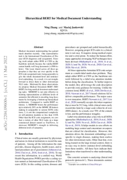 Hierarchical BERT for Medical Document Understanding