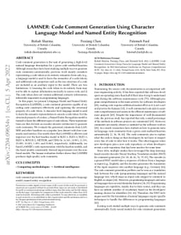 LAMNER: Code Comment Generation Using Character Language Model and Named
  Entity Recognition