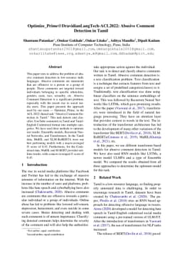 Optimize_Prime@DravidianLangTech-ACL2022: Abusive Comment Detection in
  Tamil