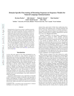 Domain Specific Fine-tuning of Denoising Sequence-to-Sequence Models for
  Natural Language Summarization