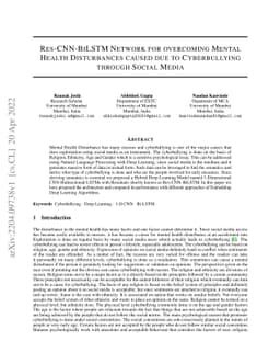 Res-CNN-BiLSTM Network for overcoming Mental Health Disturbances caused
  due to Cyberbullying through Social Media