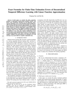 Exact Formulas for Finite-Time Estimation Errors of Decentralized
  Temporal Difference Learning with Linear Function Approximation