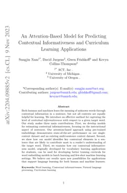An Attention-Based Model for Predicting Contextual Informativeness and
  Curriculum Learning Applications