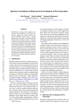 Spurious Correlations in Reference-Free Evaluation of Text Generation
