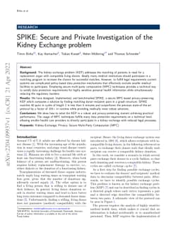 SPIKE: Secure and Private Investigation of the Kidney Exchange problem