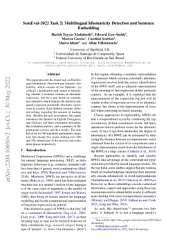 SemEval-2022 Task 2: Multilingual Idiomaticity Detection and Sentence
  Embedding