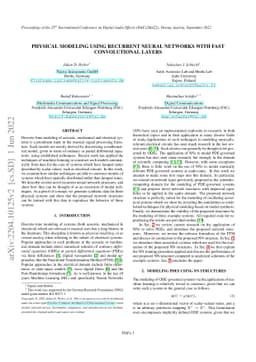 Physical Modeling using Recurrent Neural Networks with Fast
  Convolutional Layers