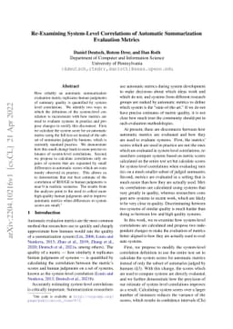 Re-Examining System-Level Correlations of Automatic Summarization
  Evaluation Metrics