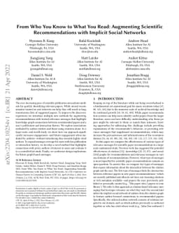 From Who You Know to What You Read: Augmenting Scientific
  Recommendations with Implicit Social Networks