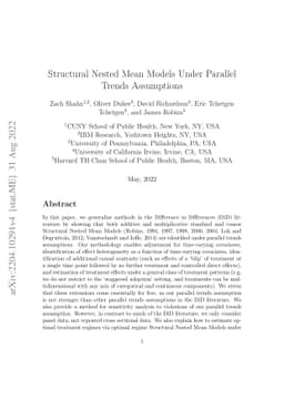 Structural Nested Mean Models Under Parallel Trends Assumptions