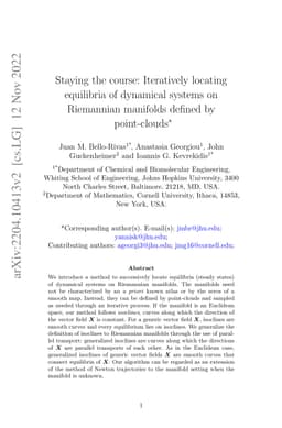 Staying the course: Locating equilibria of dynamical systems on
  Riemannian manifolds defined by point-clouds