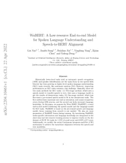WaBERT: A Low-resource End-to-end Model for Spoken Language
  Understanding and Speech-to-BERT Alignment