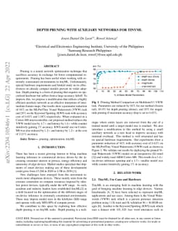 Depth Pruning with Auxiliary Networks for TinyML