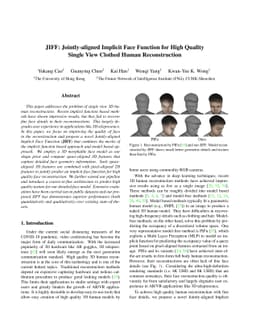 JIFF: Jointly-aligned Implicit Face Function for High Quality Single
  View Clothed Human Reconstruction