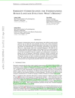 Emergent Communication for Understanding Human Language Evolution:
  What's Missing?