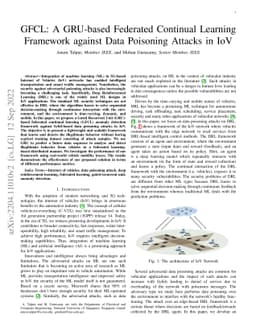 GFCL: A GRU-based Federated Continual Learning Framework against Data
  Poisoning Attacks in IoV