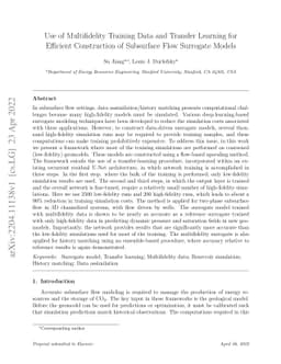 Use of Multifidelity Training Data and Transfer Learning for Efficient
  Construction of Subsurface Flow Surrogate Models