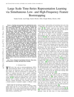 Large Scale Time-Series Representation Learning via Simultaneous Low and
  High Frequency Feature Bootstrapping