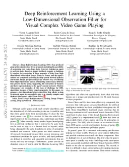 Deep Reinforcement Learning Using a Low-Dimensional Observation Filter
  for Visual Complex Video Game Playing