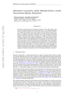 Imitation Learning from Observations under Transition Model Disparity
