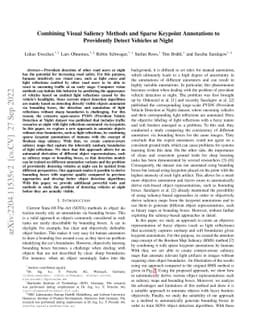 Combining Visual Saliency Methods and Sparse Keypoint Annotations to
  Providently Detect Vehicles at Night