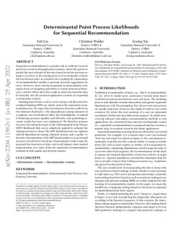 Determinantal Point Process Likelihoods for Sequential Recommendation
