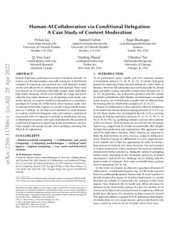 Human-AI Collaboration via Conditional Delegation: A Case Study of
  Content Moderation