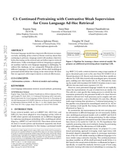 C3: Continued Pretraining with Contrastive Weak Supervision for Cross
  Language Ad-Hoc Retrieval