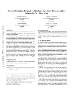 Science Checker: Extractive-Boolean Question Answering For Scientific
  Fact Checking