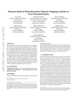 Monant Medical Misinformation Dataset: Mapping Articles to Fact-Checked
  Claims