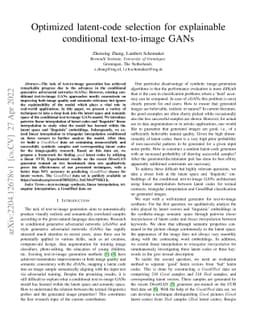 Optimized latent-code selection for explainable conditional
  text-to-image GANs