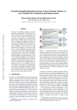 Towards Teachable Reasoning Systems: Using a Dynamic Memory of User
  Feedback for Continual System Improvement