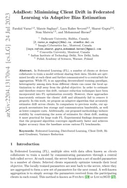 AdaBest: Minimizing Client Drift in Federated Learning via Adaptive Bias
  Estimation