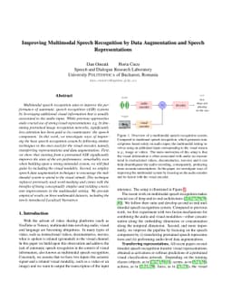 Improving Multimodal Speech Recognition by Data Augmentation and Speech
  Representations