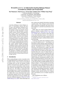 HybriDialogue: An Information-Seeking Dialogue Dataset Grounded on
  Tabular and Textual Data