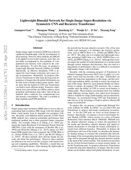 Lightweight Bimodal Network for Single-Image Super-Resolution via
  Symmetric CNN and Recursive Transformer