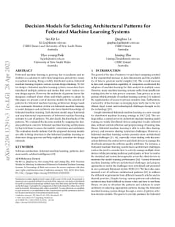 Decision Models for Selecting Federated Learning Architecture Patterns